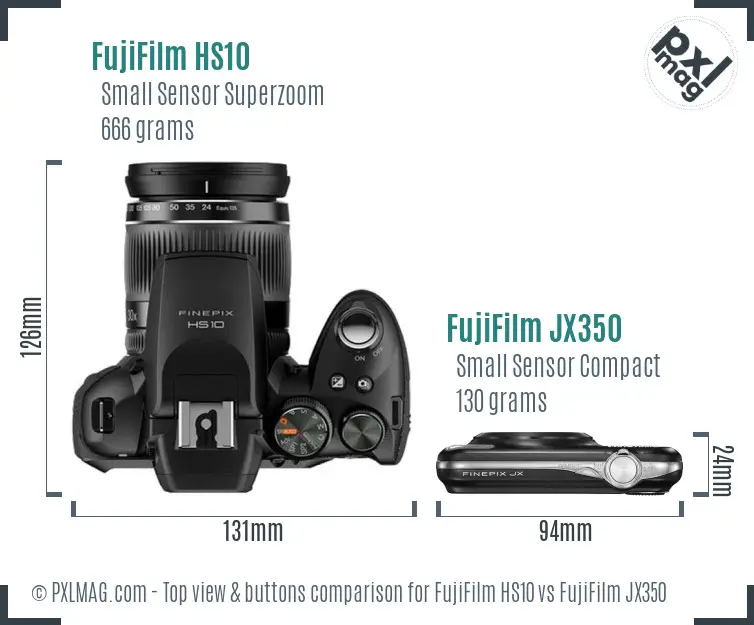 FujiFilm HS10 vs FujiFilm JX350 top view buttons comparison FujiFilm HS10 vs FujiFilm JX350 top view buttons comparison