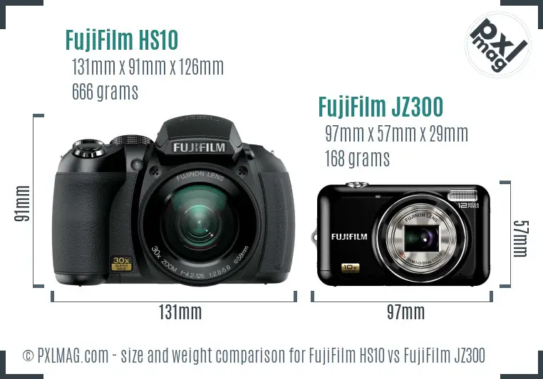 FujiFilm HS10 vs FujiFilm JZ300 size comparison