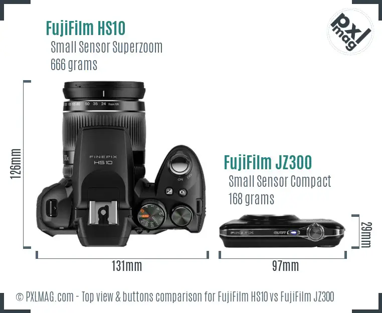 FujiFilm HS10 vs FujiFilm JZ300 top view buttons comparison