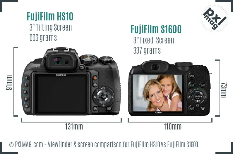 FujiFilm HS10 vs FujiFilm S1600 Screen and Viewfinder comparison