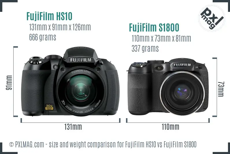 FujiFilm HS10 vs FujiFilm S1800 size comparison FujiFilm HS10 vs FujiFilm S1800 size comparison
