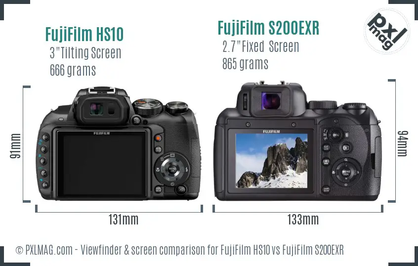 FujiFilm HS10 vs FujiFilm S200EXR Screen and Viewfinder comparison