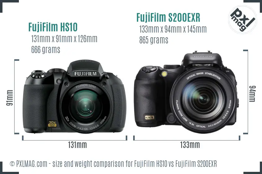 FujiFilm HS10 vs FujiFilm S200EXR size comparison