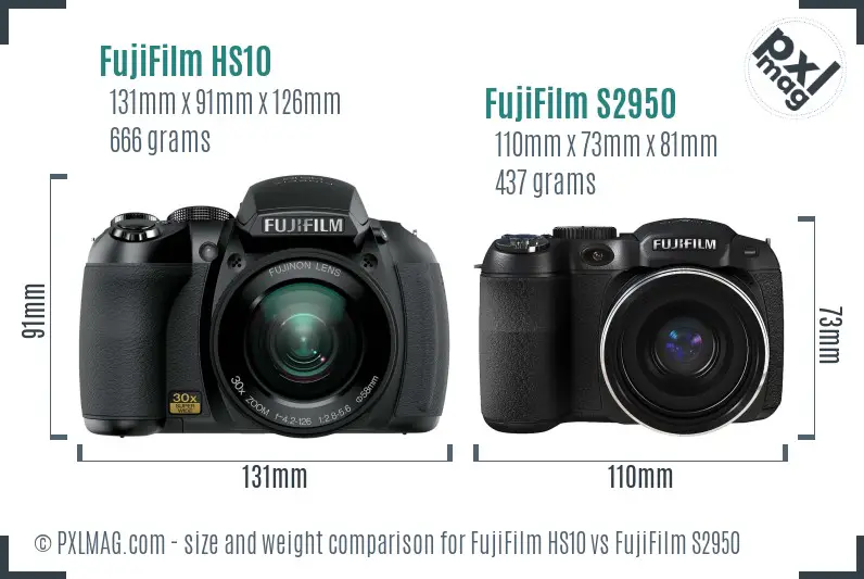 FujiFilm HS10 vs FujiFilm S2950 size comparison FujiFilm HS10 vs FujiFilm S2950 size comparison