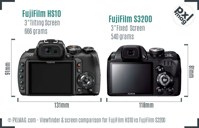 FujiFilm HS10 vs FujiFilm S3200 Screen and Viewfinder comparison