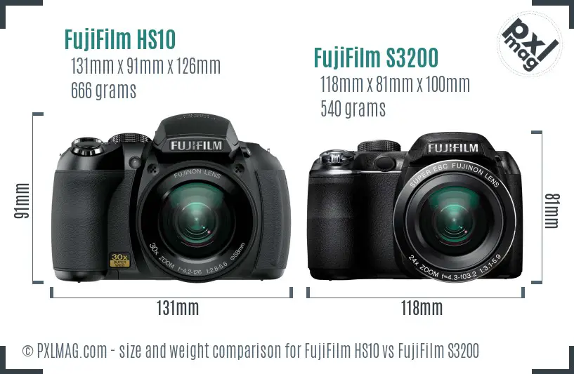 FujiFilm HS10 vs FujiFilm S3200 size comparison