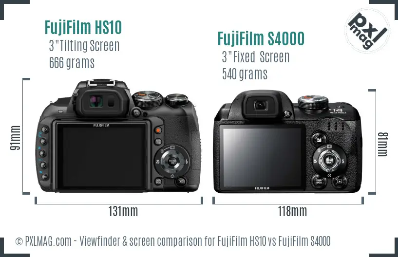 FujiFilm HS10 vs FujiFilm S4000 Screen and Viewfinder comparison