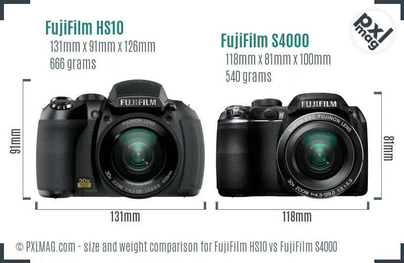 FujiFilm HS10 vs FujiFilm S4000 size comparison