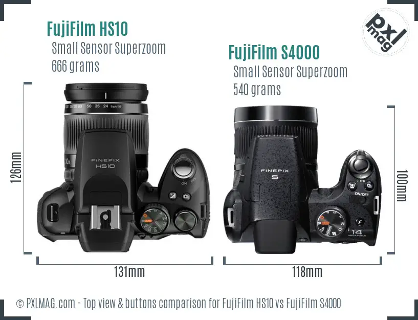 FujiFilm HS10 vs FujiFilm S4000 top view buttons comparison