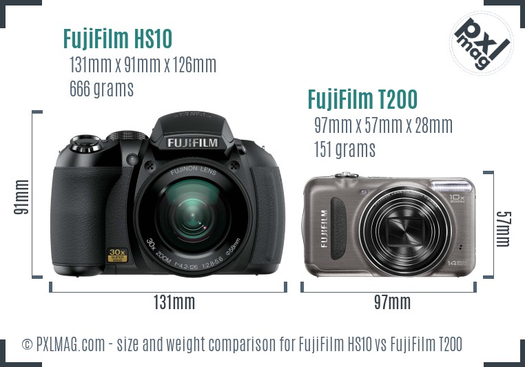 FujiFilm HS10 vs FujiFilm T200 size comparison