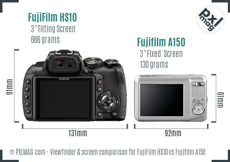 FujiFilm HS10 vs Fujifilm A150 Screen and Viewfinder comparison FujiFilm HS10 vs Fujifilm A150 Screen and Viewfinder comparison