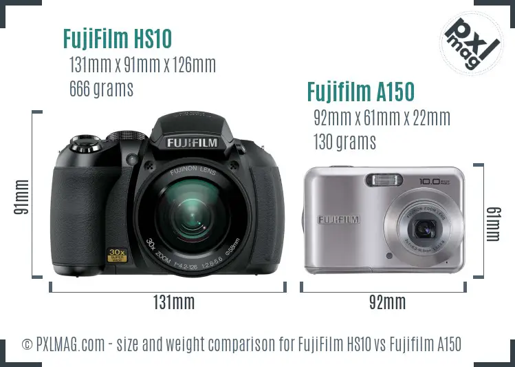 FujiFilm HS10 vs Fujifilm A150 size comparison FujiFilm HS10 vs Fujifilm A150 size comparison
