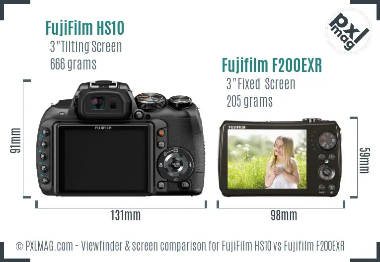FujiFilm HS10 vs Fujifilm F200EXR Screen and Viewfinder comparison