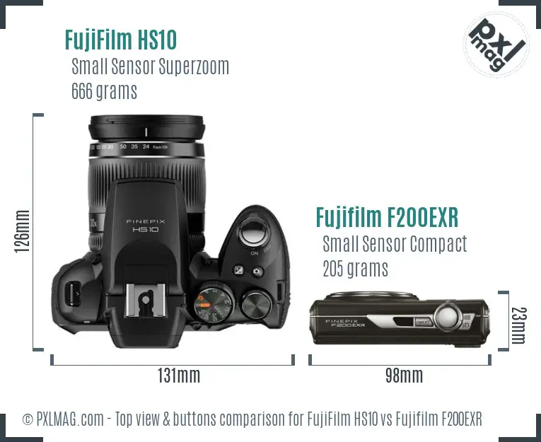 FujiFilm HS10 vs Fujifilm F200EXR top view buttons comparison