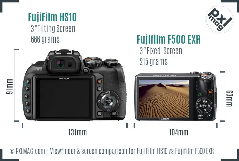 FujiFilm HS10 vs Fujifilm F500 EXR Screen and Viewfinder comparison