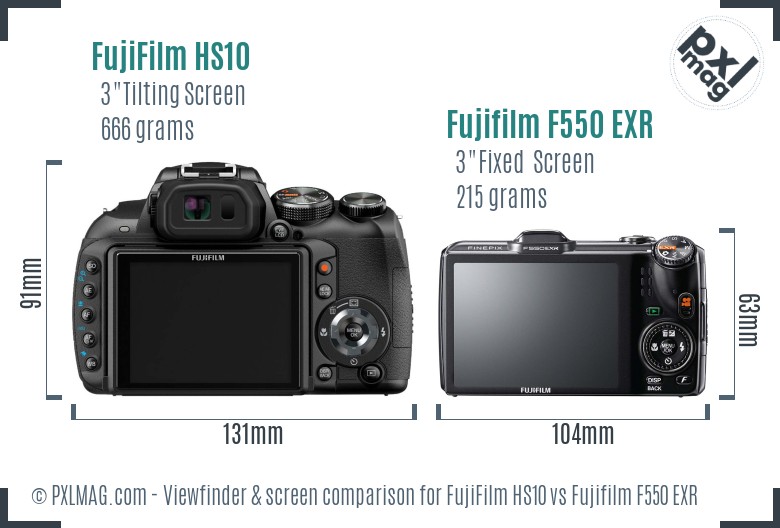 FujiFilm HS10 vs Fujifilm F550 EXR Screen and Viewfinder comparison
