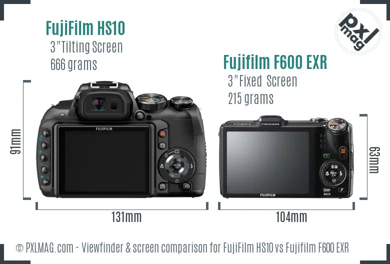 FujiFilm HS10 vs Fujifilm F600 EXR Screen and Viewfinder comparison