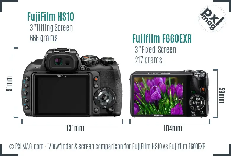 FujiFilm HS10 vs Fujifilm F660EXR Screen and Viewfinder comparison