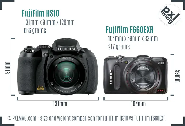 FujiFilm HS10 vs Fujifilm F660EXR size comparison