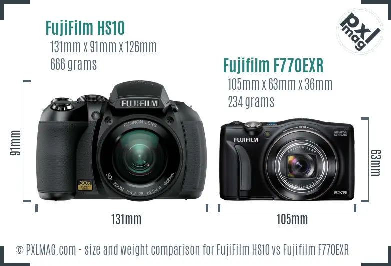 FujiFilm HS10 vs Fujifilm F770EXR size comparison FujiFilm HS10 vs Fujifilm F770EXR size comparison