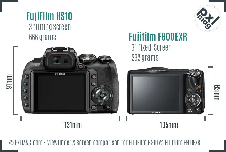 FujiFilm HS10 vs Fujifilm F800EXR Screen and Viewfinder comparison