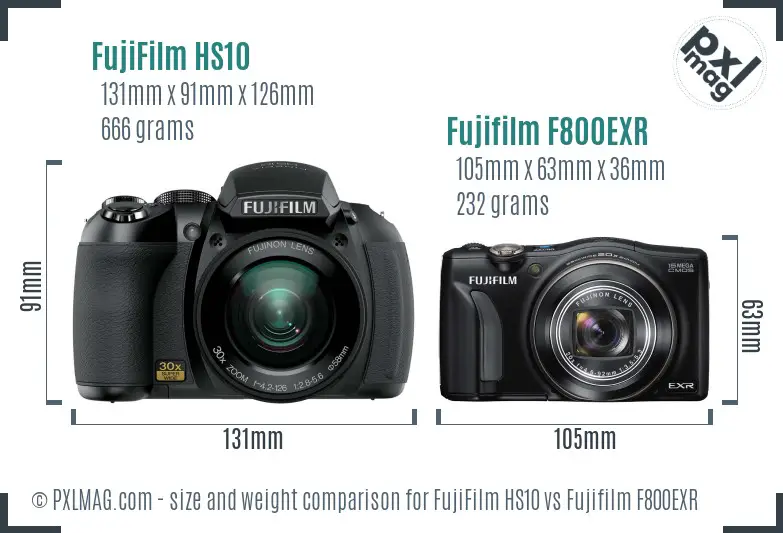 FujiFilm HS10 vs Fujifilm F800EXR size comparison
