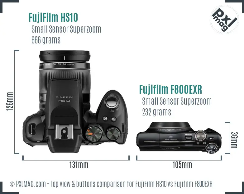 FujiFilm HS10 vs Fujifilm F800EXR top view buttons comparison