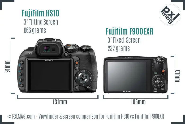 FujiFilm HS10 vs Fujifilm F900EXR Screen and Viewfinder comparison
