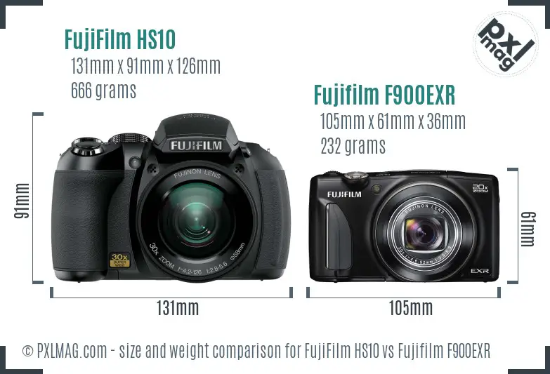 FujiFilm HS10 vs Fujifilm F900EXR size comparison