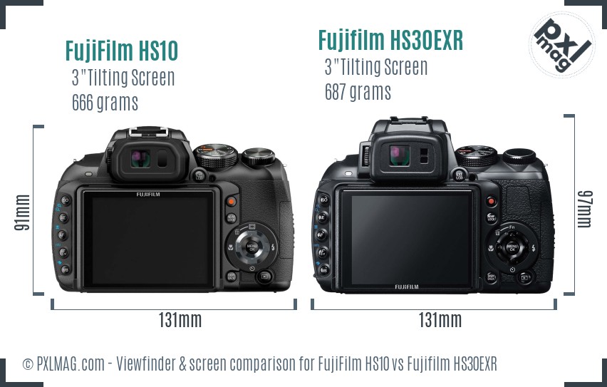 FujiFilm HS10 vs Fujifilm HS30EXR Screen and Viewfinder comparison