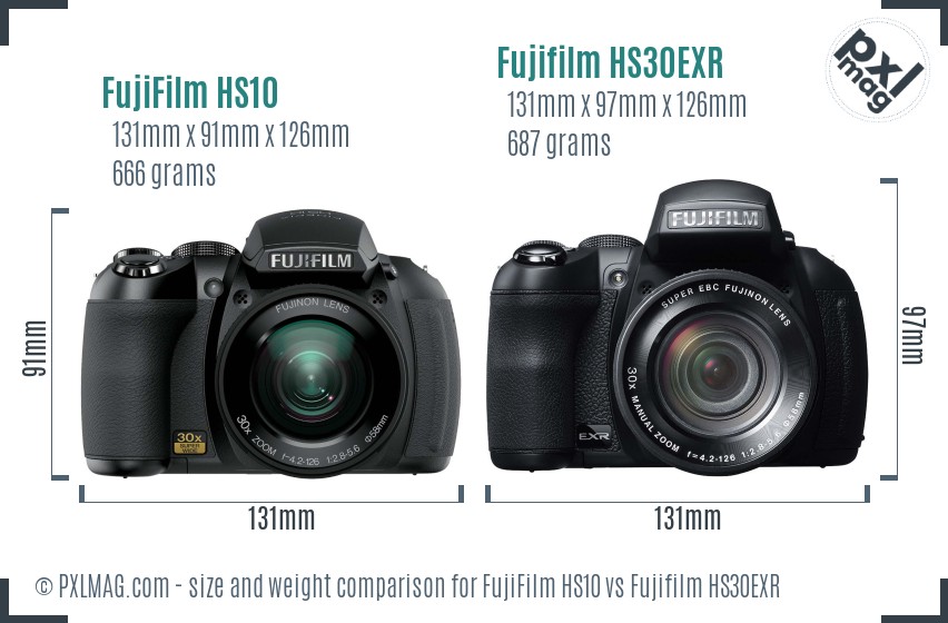 FujiFilm HS10 vs Fujifilm HS30EXR size comparison