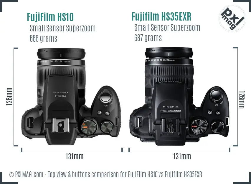 FujiFilm HS10 vs Fujifilm HS35EXR top view buttons comparison