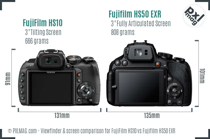 FujiFilm HS10 vs Fujifilm HS50 EXR Screen and Viewfinder comparison