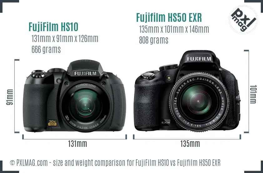FujiFilm HS10 vs Fujifilm HS50 EXR size comparison