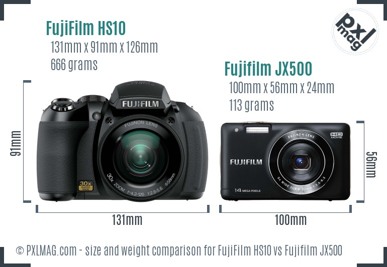 FujiFilm HS10 vs Fujifilm JX500 size comparison