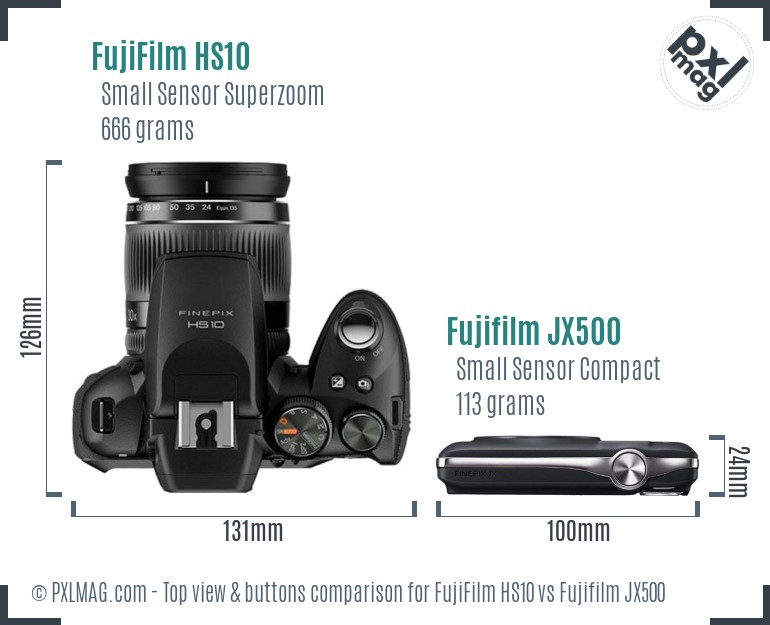 FujiFilm HS10 vs Fujifilm JX500 top view buttons comparison