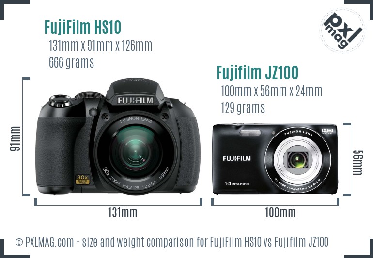 FujiFilm HS10 vs Fujifilm JZ100 size comparison FujiFilm HS10 vs Fujifilm JZ100 size comparison