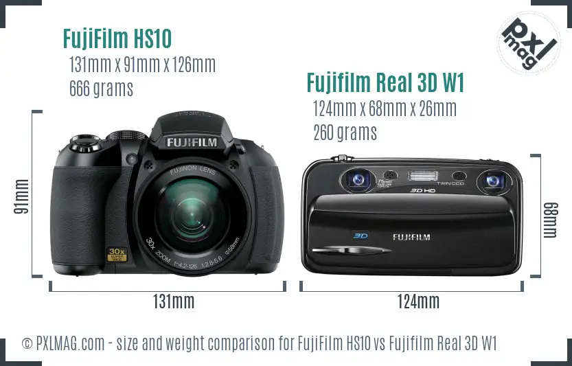 FujiFilm HS10 vs Fujifilm Real 3D W1 size comparison