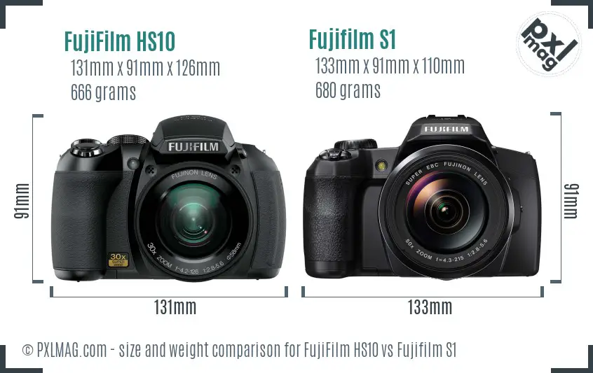 FujiFilm HS10 vs Fujifilm S1 size comparison
