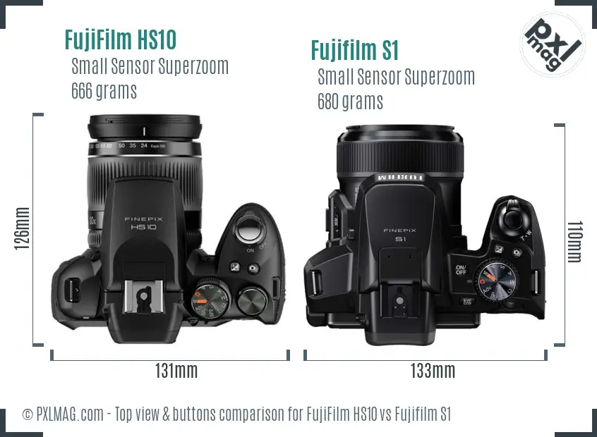 FujiFilm HS10 vs Fujifilm S1 top view buttons comparison