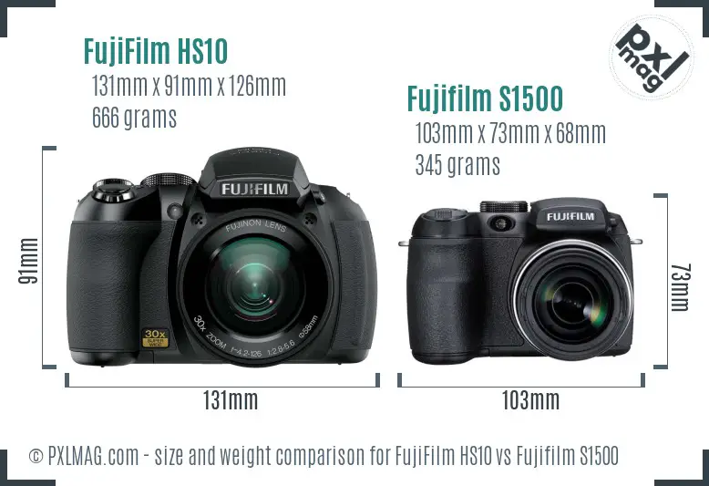 FujiFilm HS10 vs Fujifilm S1500 size comparison