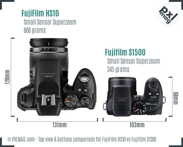 FujiFilm HS10 vs Fujifilm S1500 top view buttons comparison