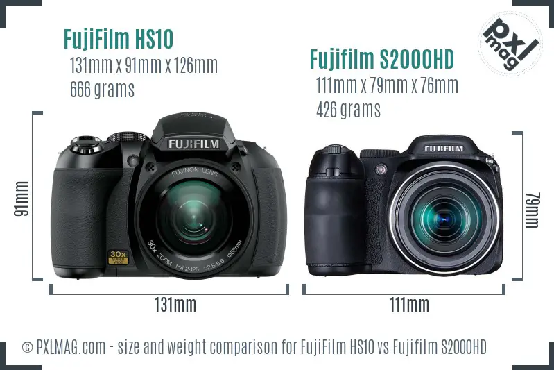 FujiFilm HS10 vs Fujifilm S2000HD size comparison FujiFilm HS10 vs Fujifilm S2000HD size comparison