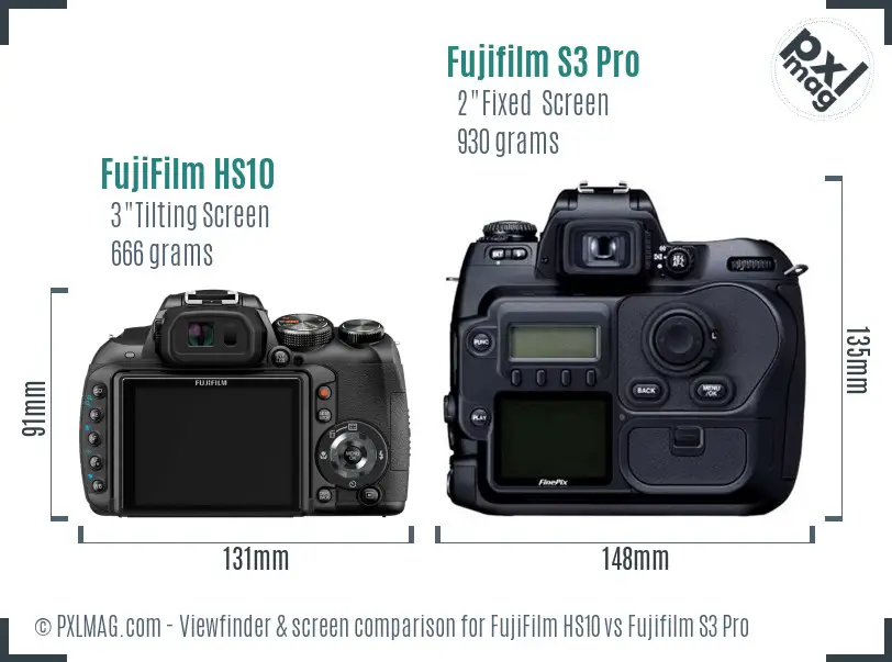 FujiFilm HS10 vs Fujifilm S3 Pro Screen and Viewfinder comparison