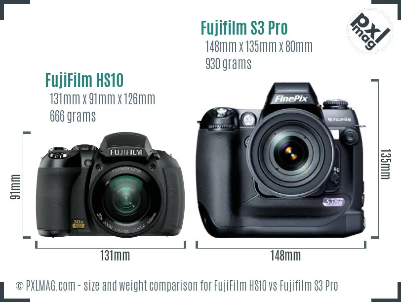 FujiFilm HS10 vs Fujifilm S3 Pro size comparison