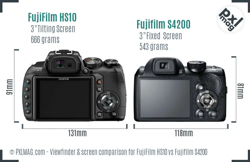 FujiFilm HS10 vs Fujifilm S4200 Screen and Viewfinder comparison