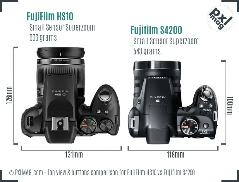 FujiFilm HS10 vs Fujifilm S4200 top view buttons comparison