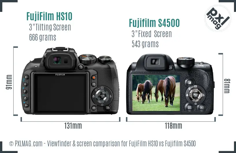 FujiFilm HS10 vs Fujifilm S4500 Screen and Viewfinder comparison