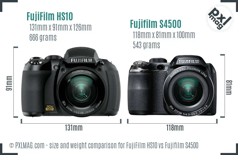 FujiFilm HS10 vs Fujifilm S4500 size comparison