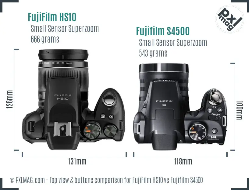 FujiFilm HS10 vs Fujifilm S4500 top view buttons comparison